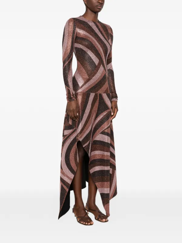 printed asymmetric midi dress PUCCI Iride-print | Brown neckline frames the décolleté fulldress Throwback Thursday: A-Line Silhouette Size:US8