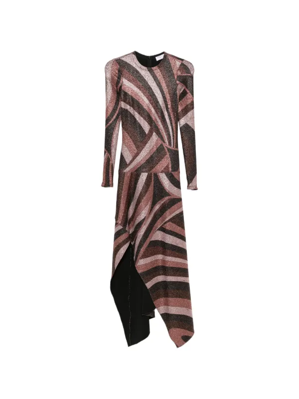 PUCCI Iride-print Asymmetric Midi Dress | Brown