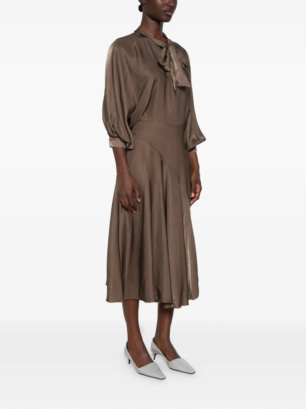 DIXIE Asymmetrische midi-jurk met strik Bruin
