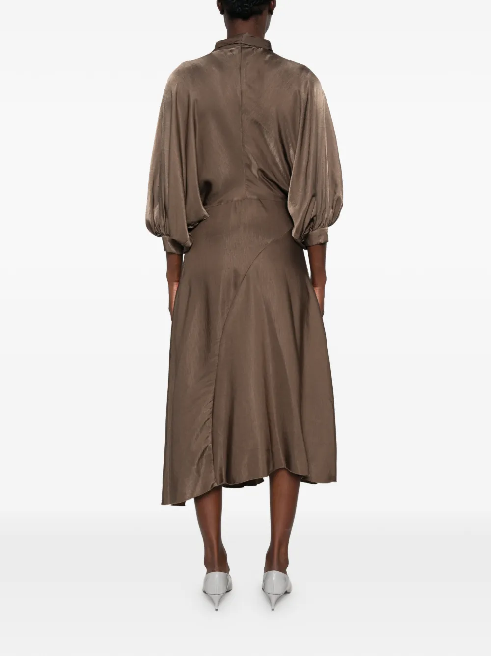 DIXIE Asymmetrische midi-jurk met strik Bruin