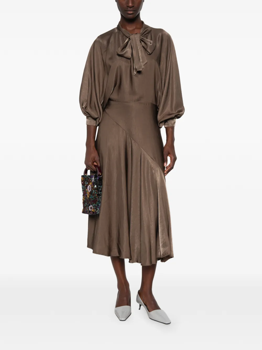 DIXIE Asymmetrische midi-jurk met strik Bruin