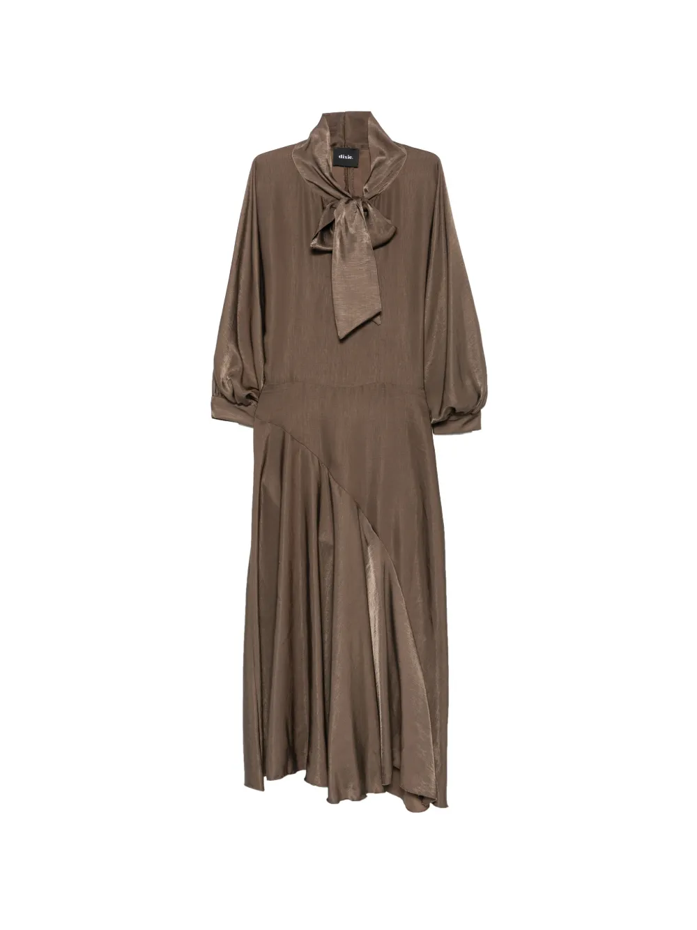 DIXIE robe mi-longue asymétrique à col lavallière - Marron
