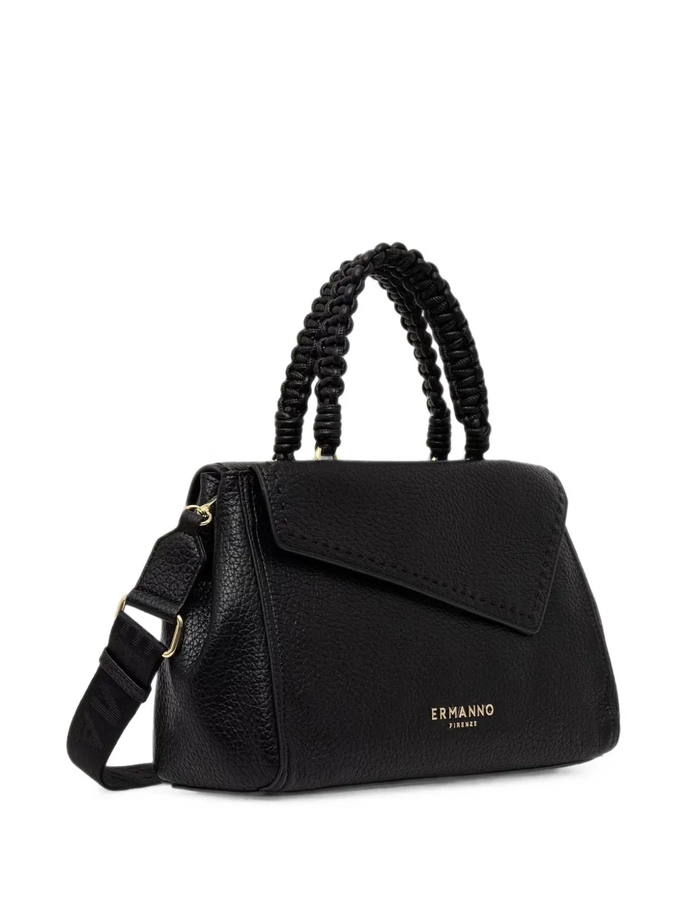 ERMANNO FIRENZE Shopper met twee draagopties en gevlochten handvat Zwart