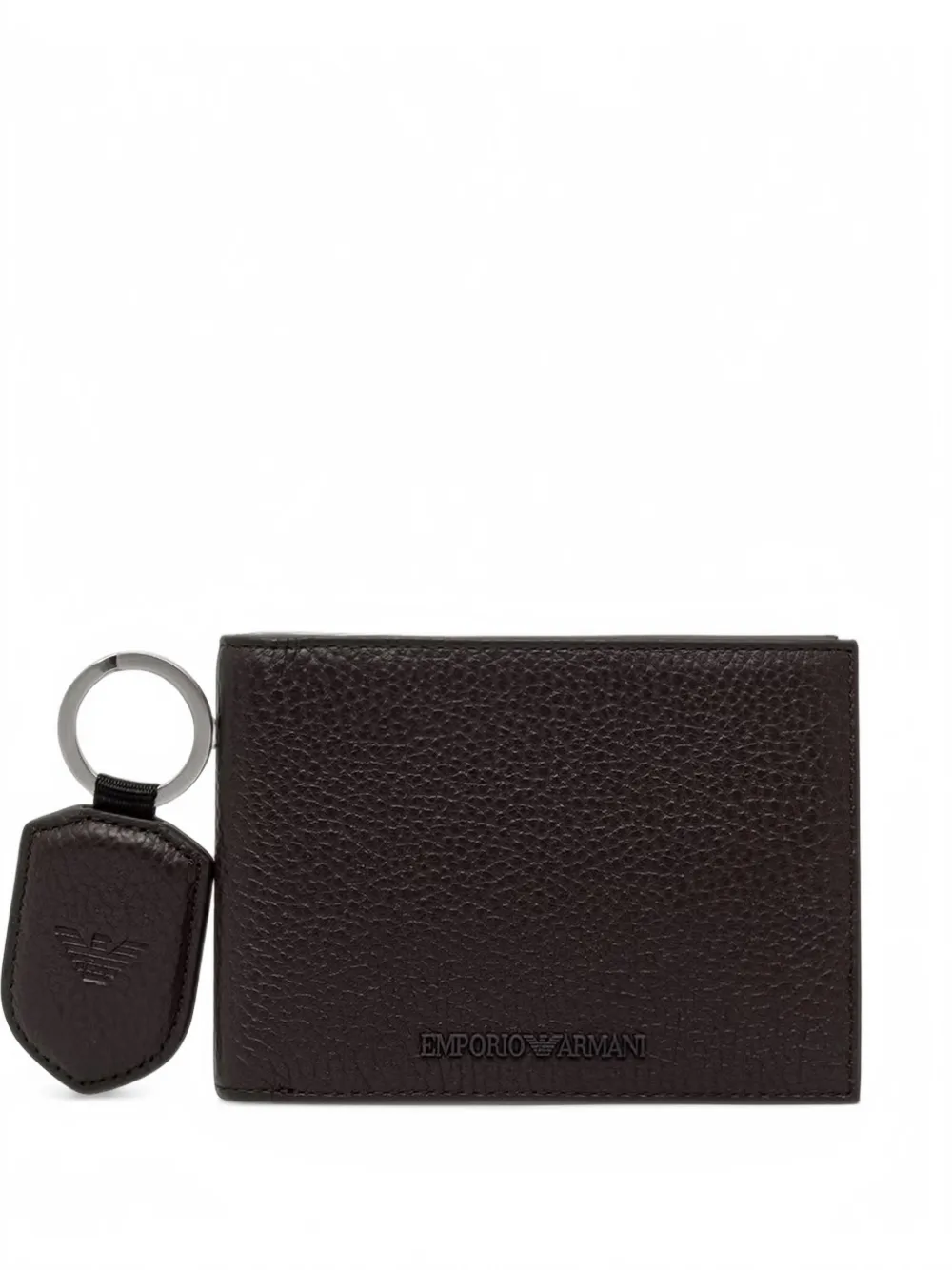Emporio Armani logo-plaque keyring and wallet set - Braun