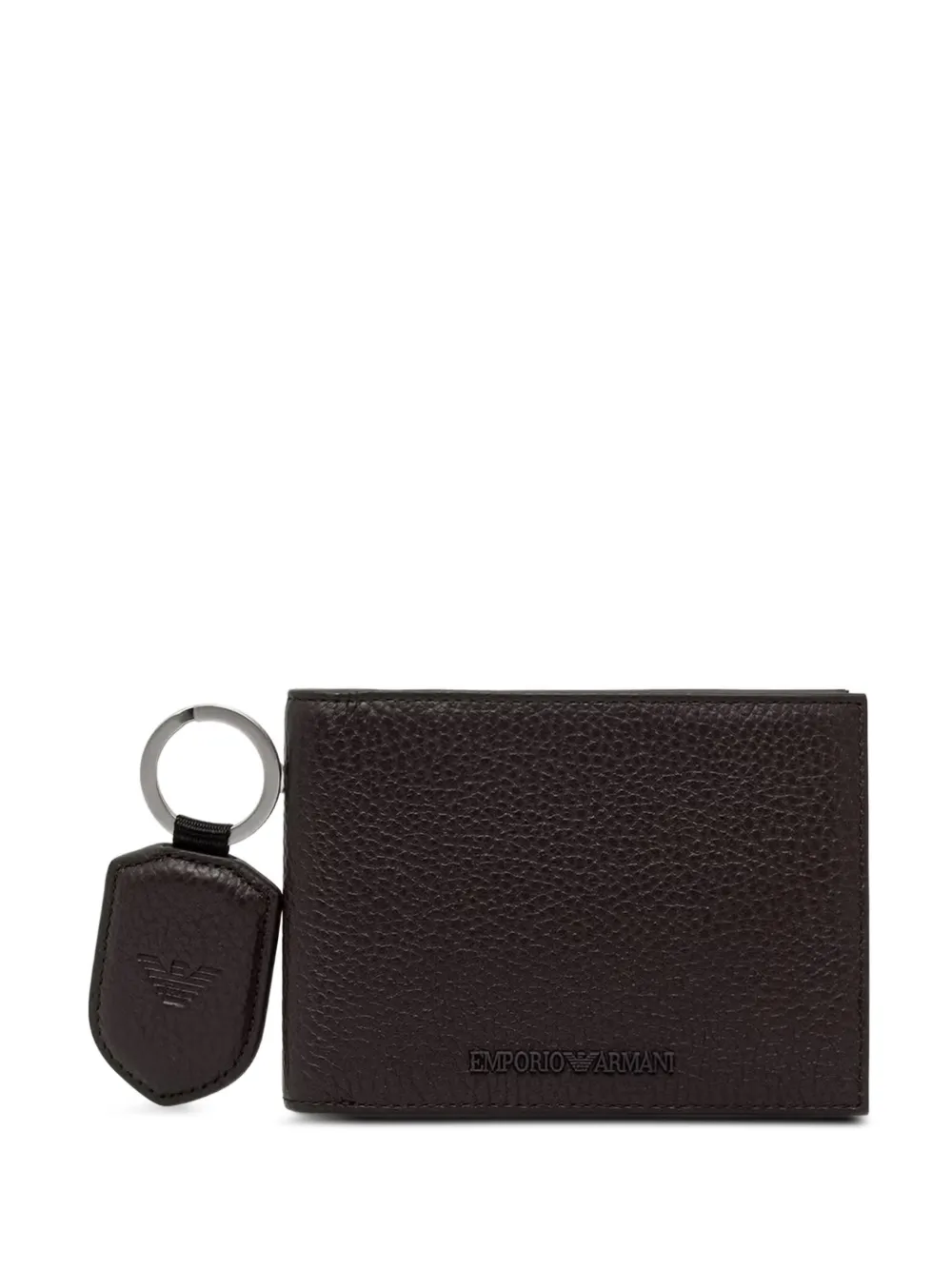 Emporio Armani logo-plaque keyring and wallet set - Marrone