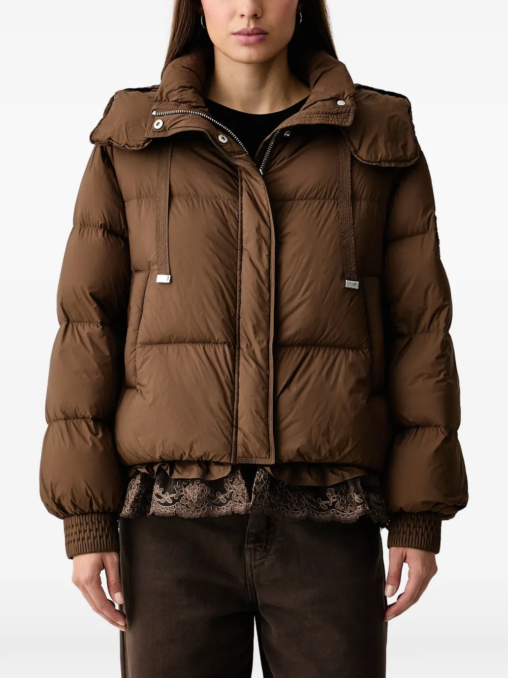 ERMANNO FIRENZE lace-trim hooded puffer jacket