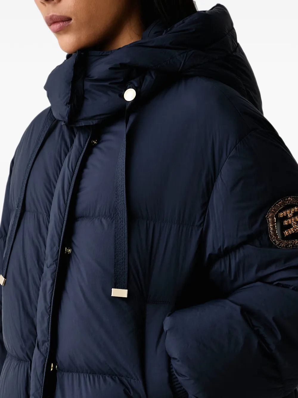 ERMANNO FIRENZE lace-trim hooded puffer jacket Blauw