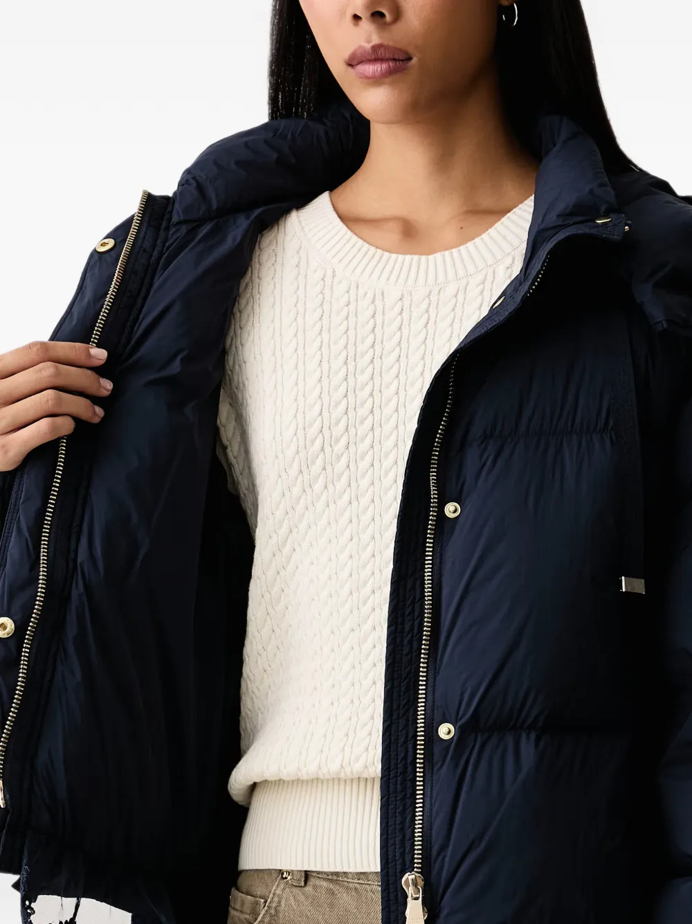 ERMANNO FIRENZE lace-trim hooded puffer jacket Blauw