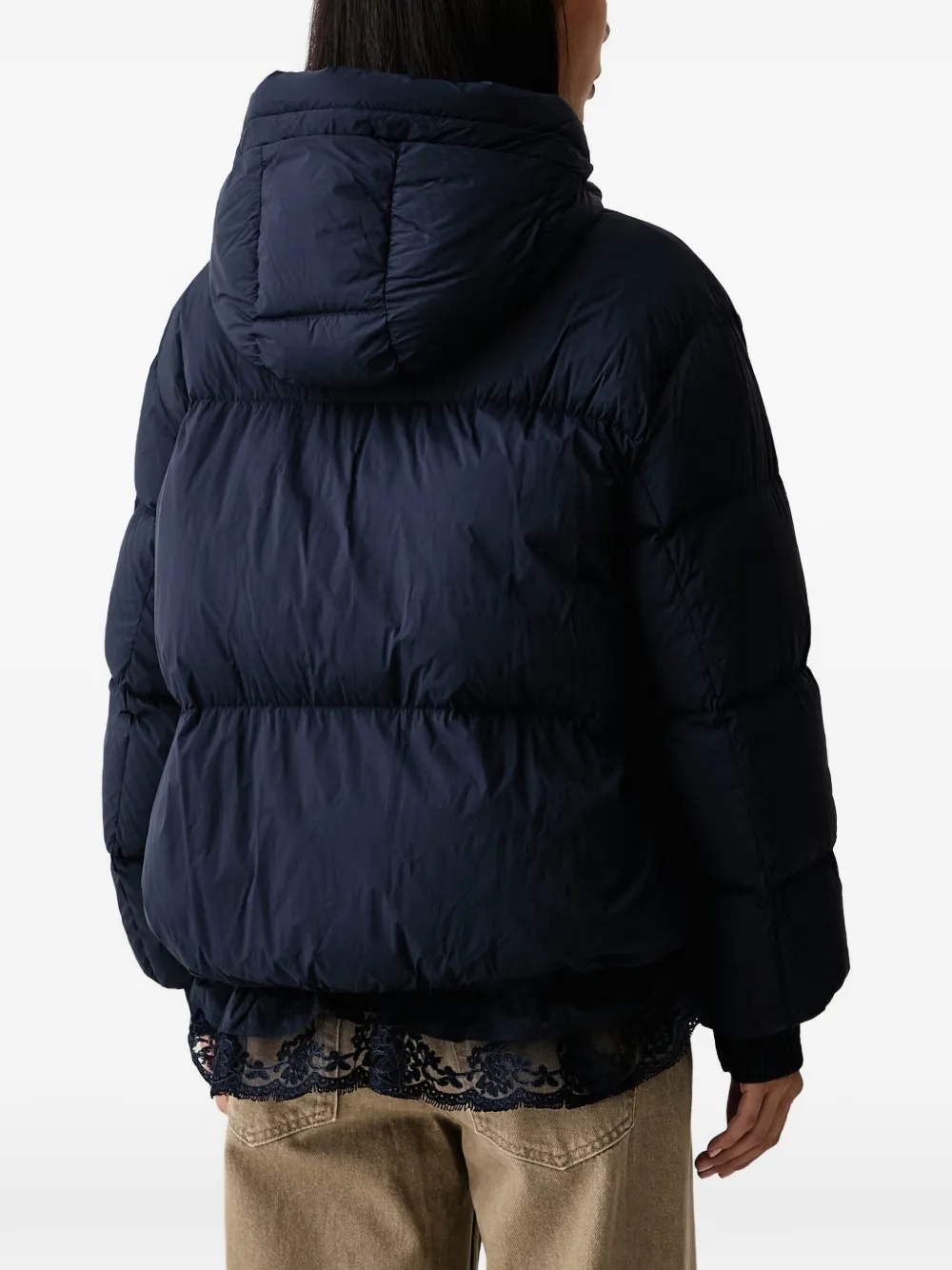 ERMANNO FIRENZE lace-trim hooded puffer jacket Blauw
