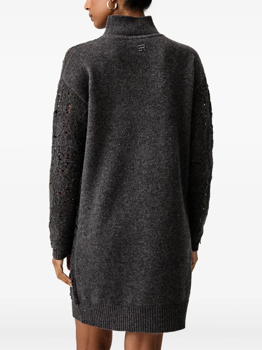 ERMANNO FIRENZE Mini-jurk met bloemenkant en hoge hals Grijs