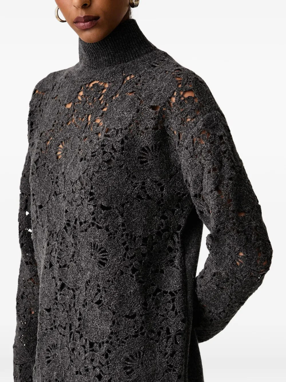 ERMANNO FIRENZE Mini-jurk met bloemenkant en hoge hals Grijs