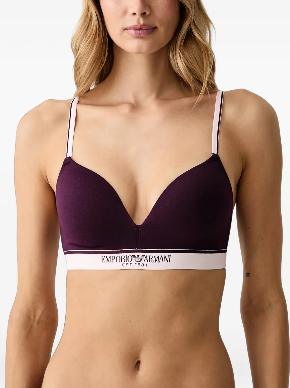 Emporio Armani logo-tape triangle bra - Viola