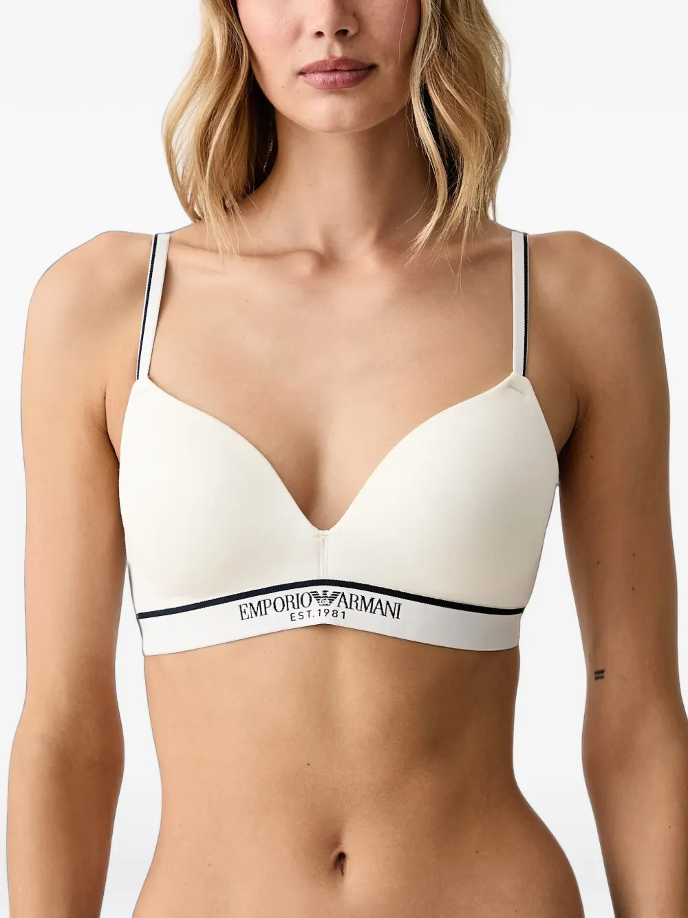 Emporio Armani logo-tape triangle bra - Bianco