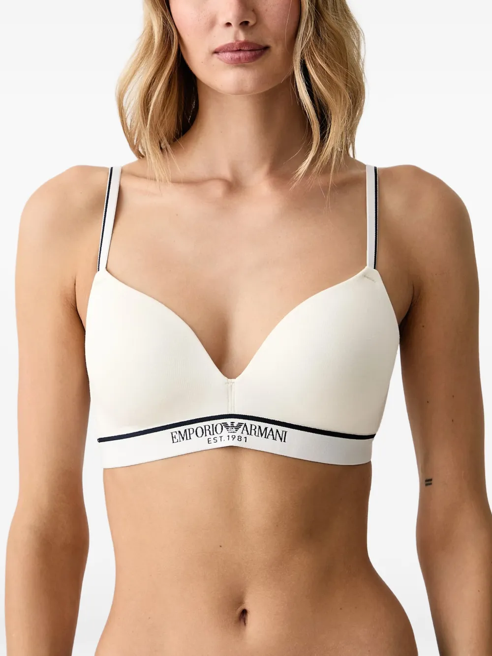 Emporio Armani logo-tape triangle bra - Bianco