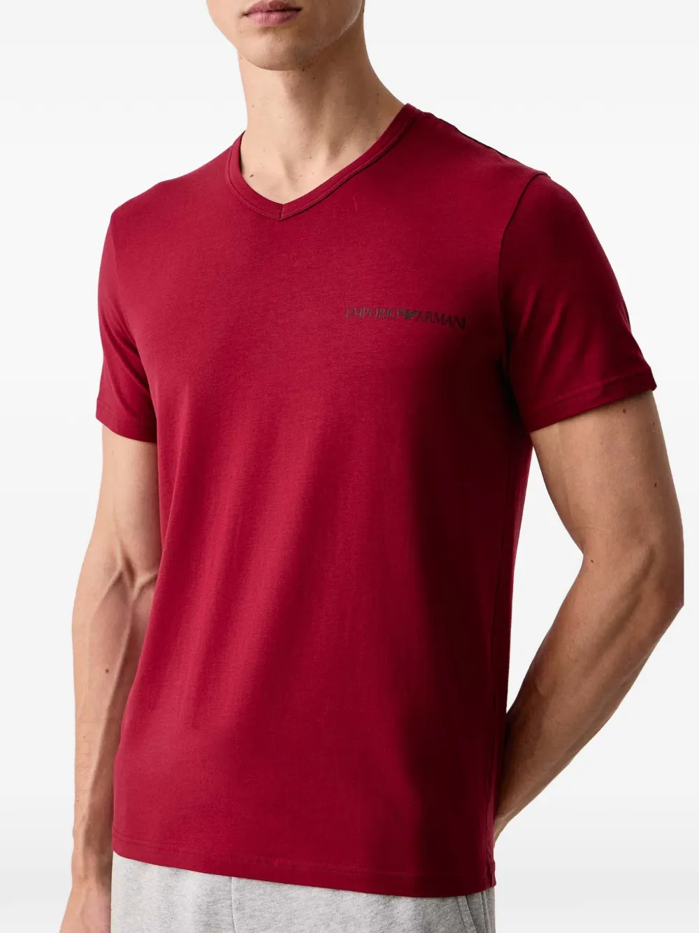 Emporio Armani Twee T-shirts met V-hals en logo-print Rood