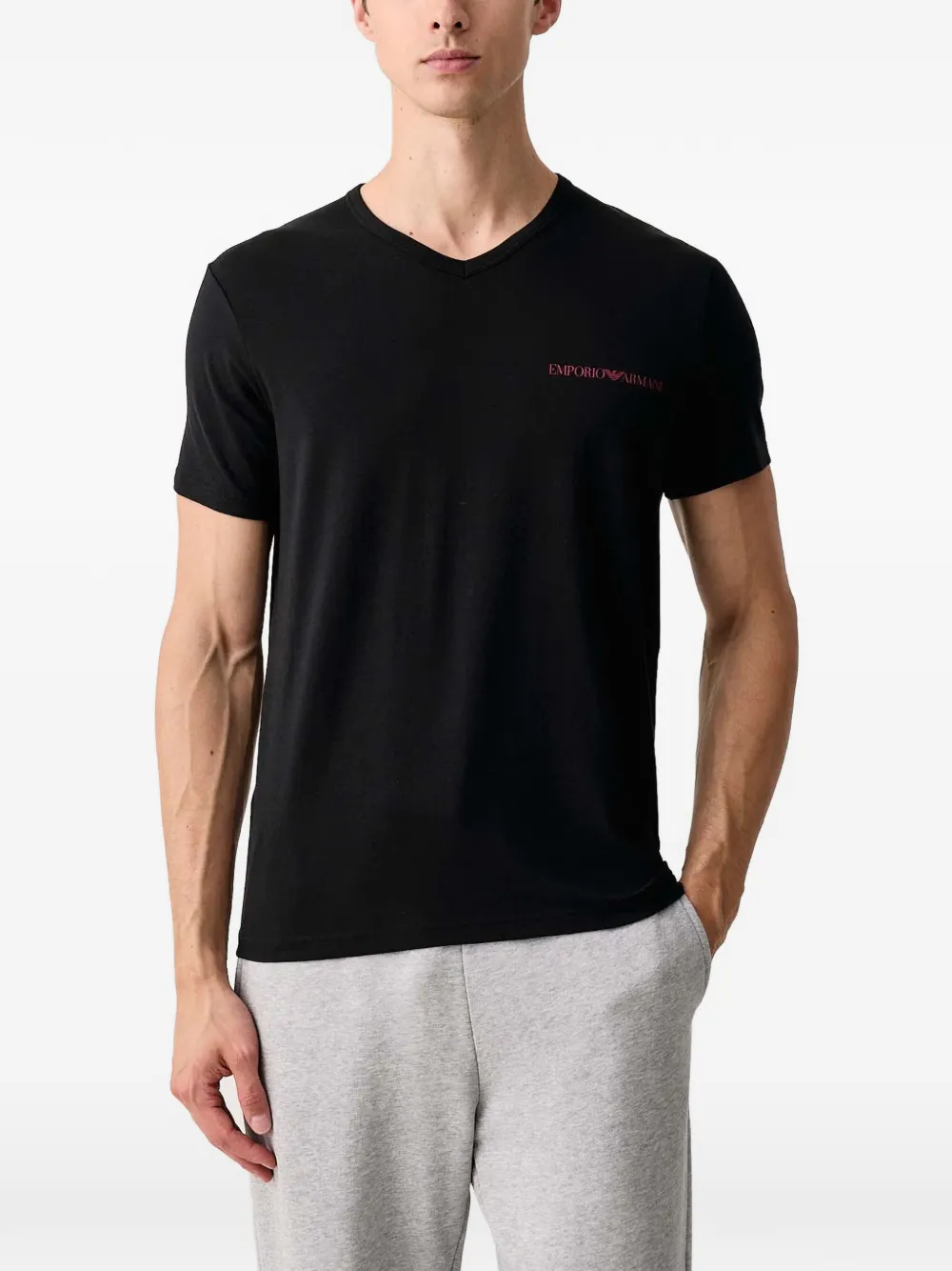 Emporio Armani Twee T-shirts met V-hals en logo-print Rood