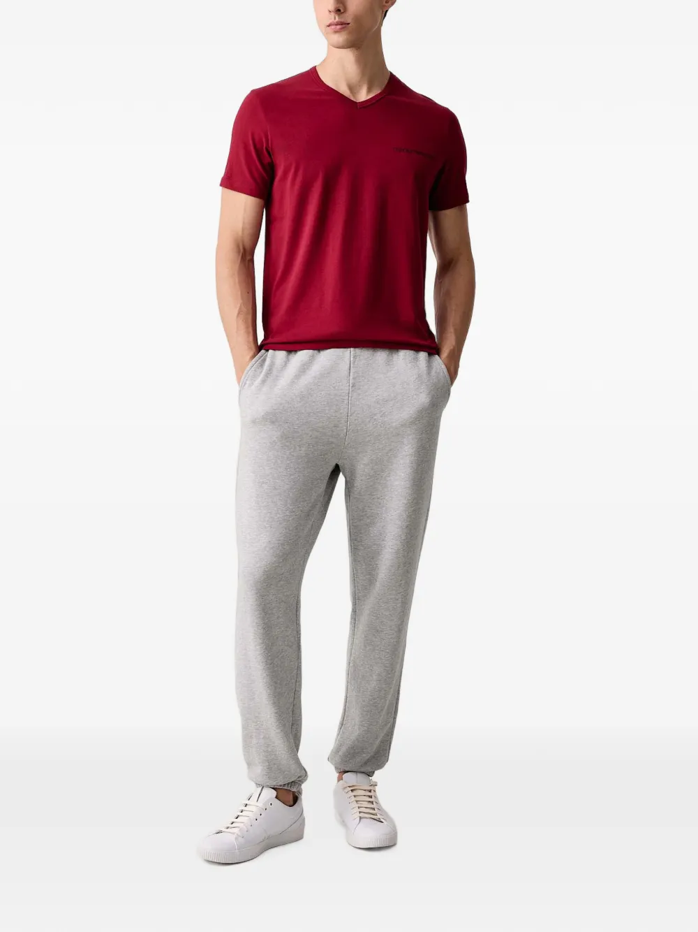 Emporio Armani Twee T-shirts met V-hals en logo-print Rood