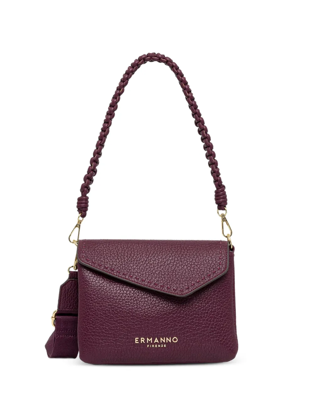 ERMANNO FIRENZE braided-handle pebbled shoulder bag - Viola