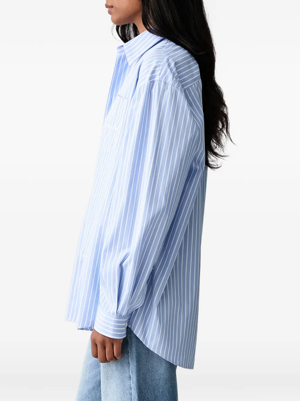 Sporty & Rich Signature blouse met geborduurd logo en verticale streep Blauw
