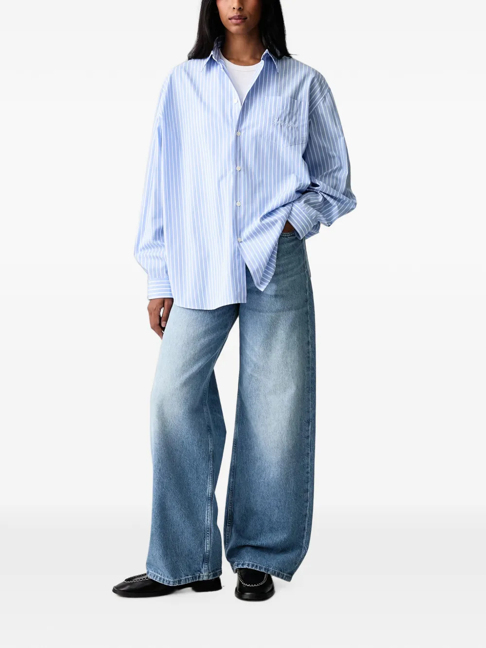 Sporty & Rich Signature blouse met geborduurd logo en verticale streep Blauw