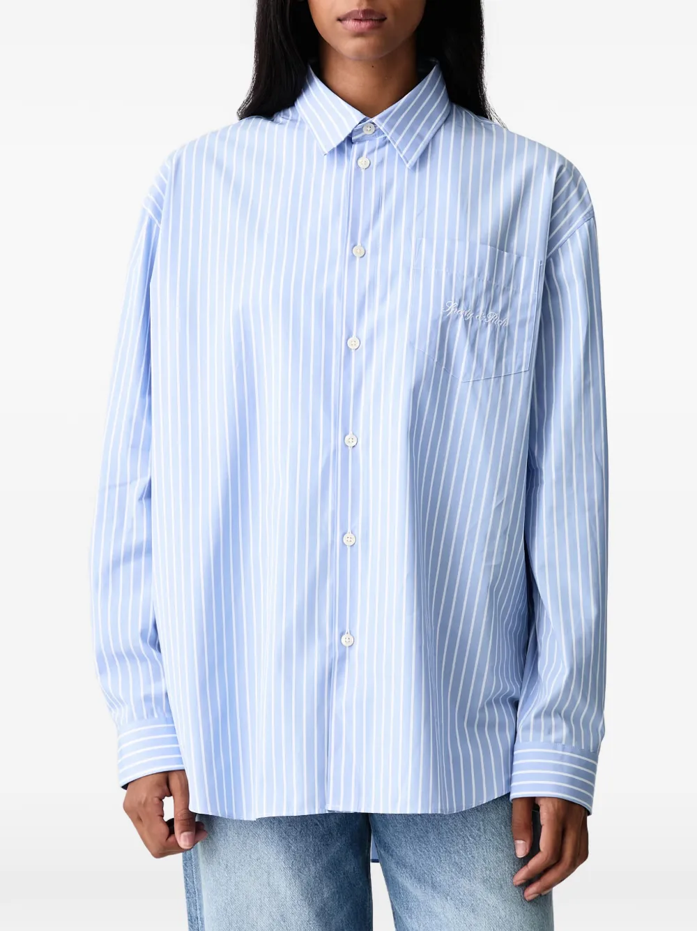 Sporty & Rich Signature blouse met geborduurd logo en verticale streep Blauw