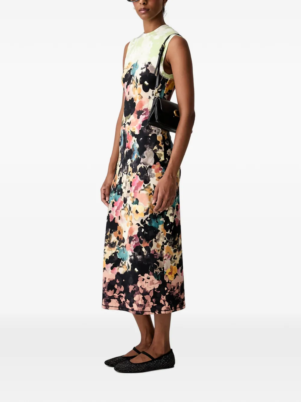 Stine Goya floral-print sleeveless midi dress Zwart