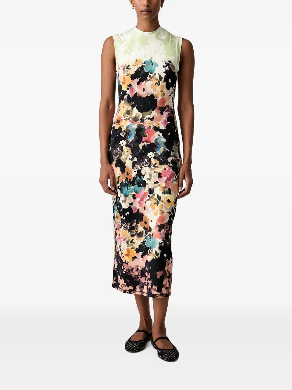 Stine Goya Floral-print Sleeveless Midi Dress In Schwarz