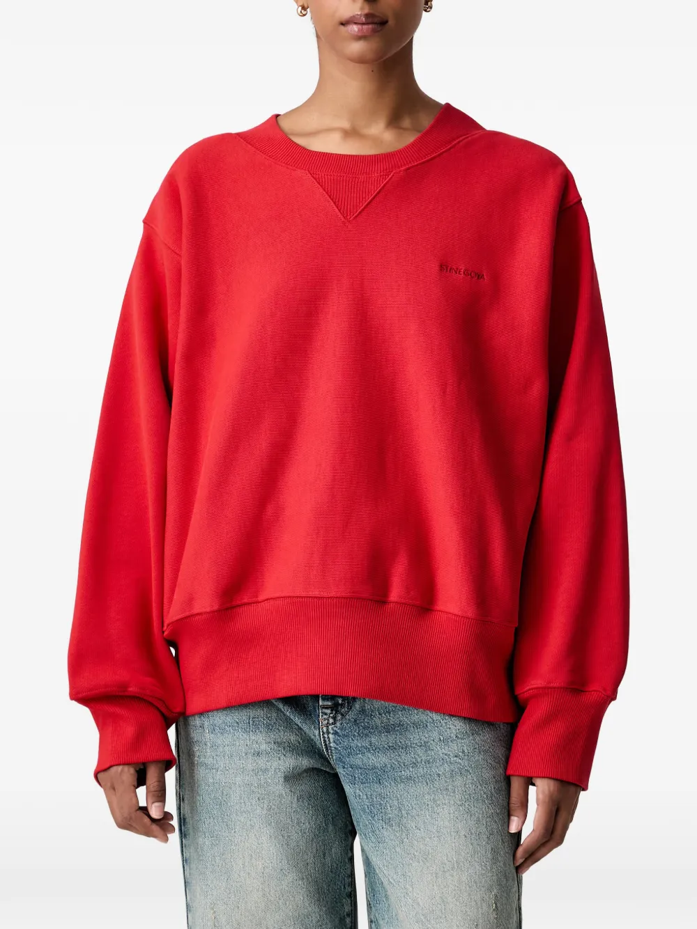 Stine Goya Trui met geborduurd logo en geribbelde afwerking Rood