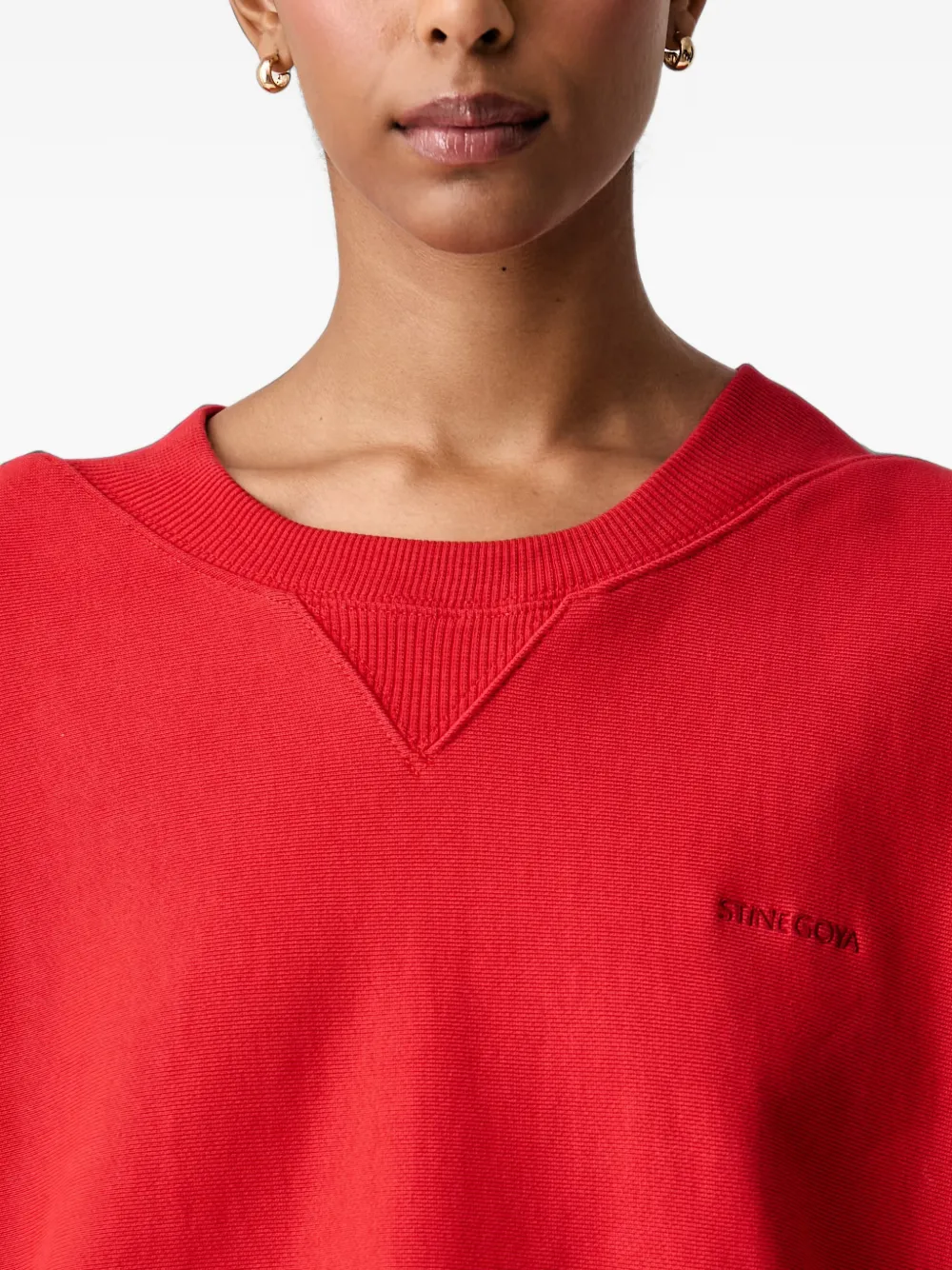 Stine Goya Trui met geborduurd logo en geribbelde afwerking Rood