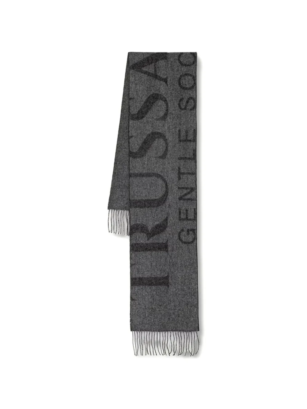 Trussardi Gentle Society Logo-print Fringed Scarf In Gray