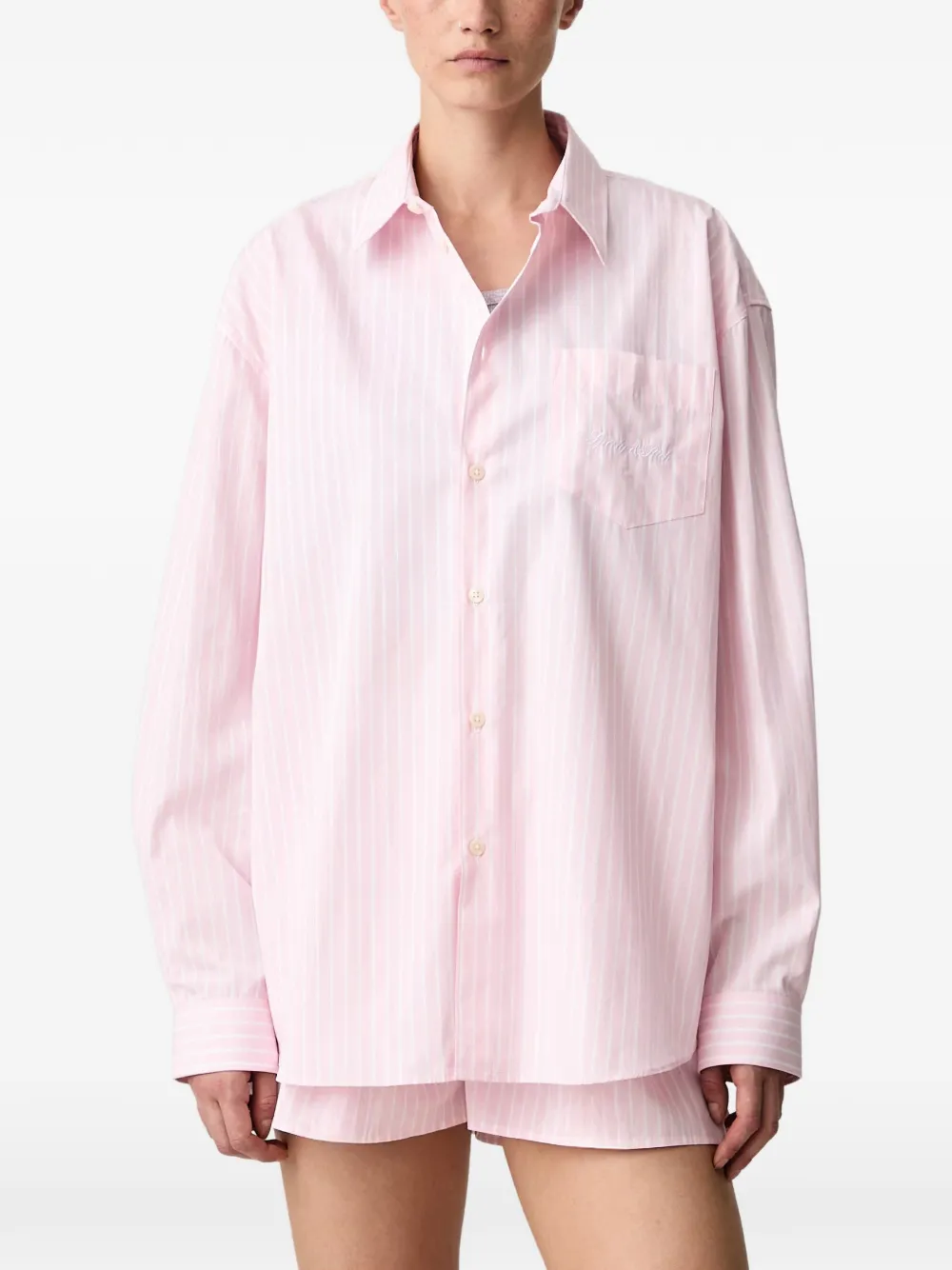 Sporty & Rich vertical-stripe logo-embroidered shirt