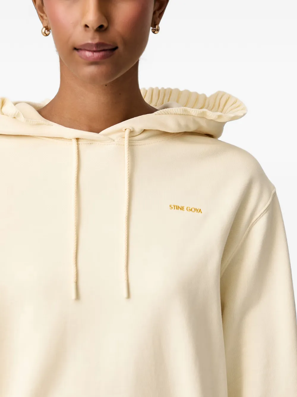 Stine Goya Hoodie met trekkoord en ruches Geel