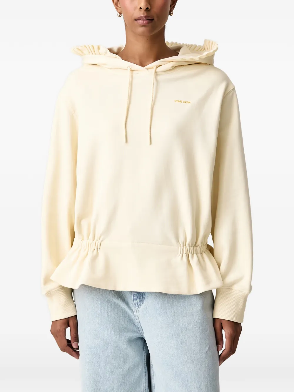 Stine Goya Ruffled Drawstring Hoodie In Gelb