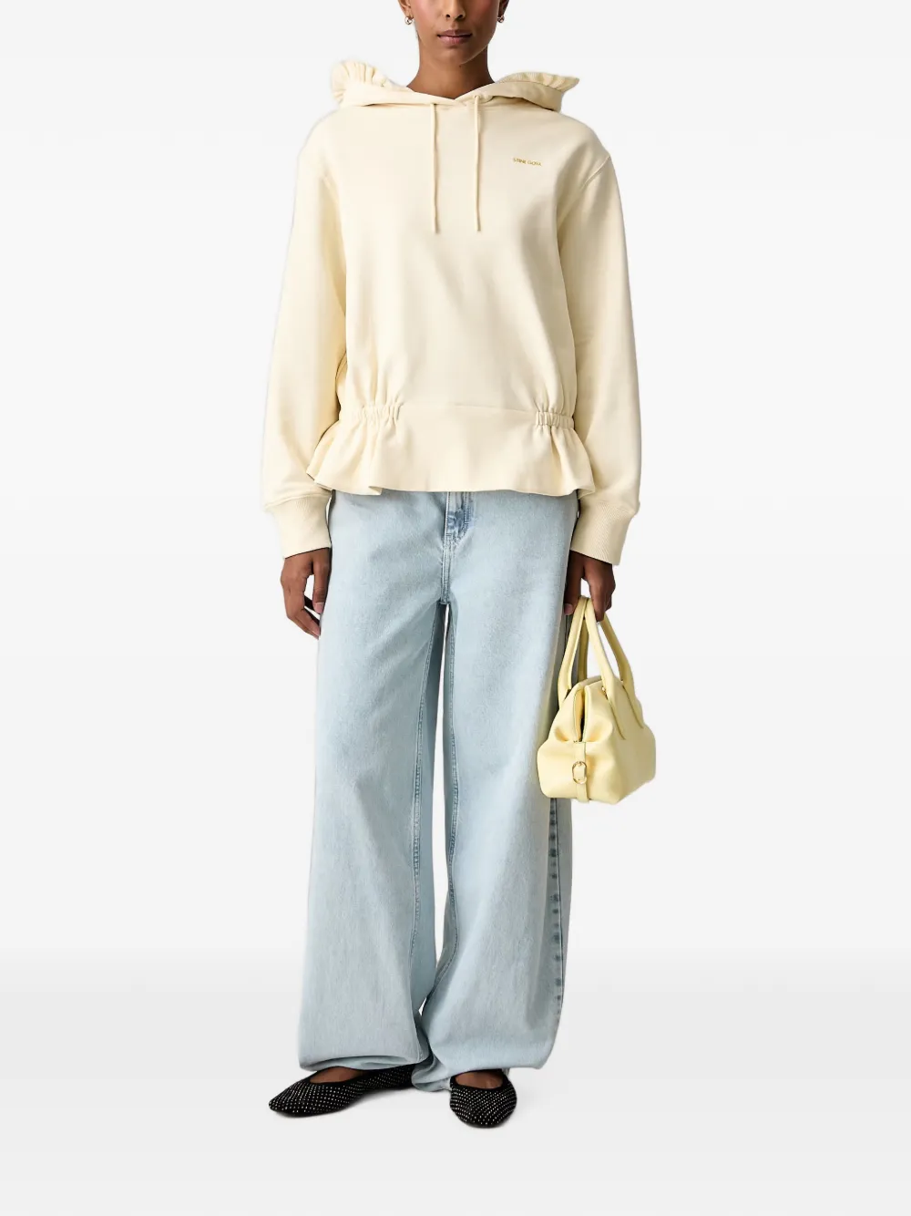 Stine Goya Hoodie met trekkoord en ruches Geel