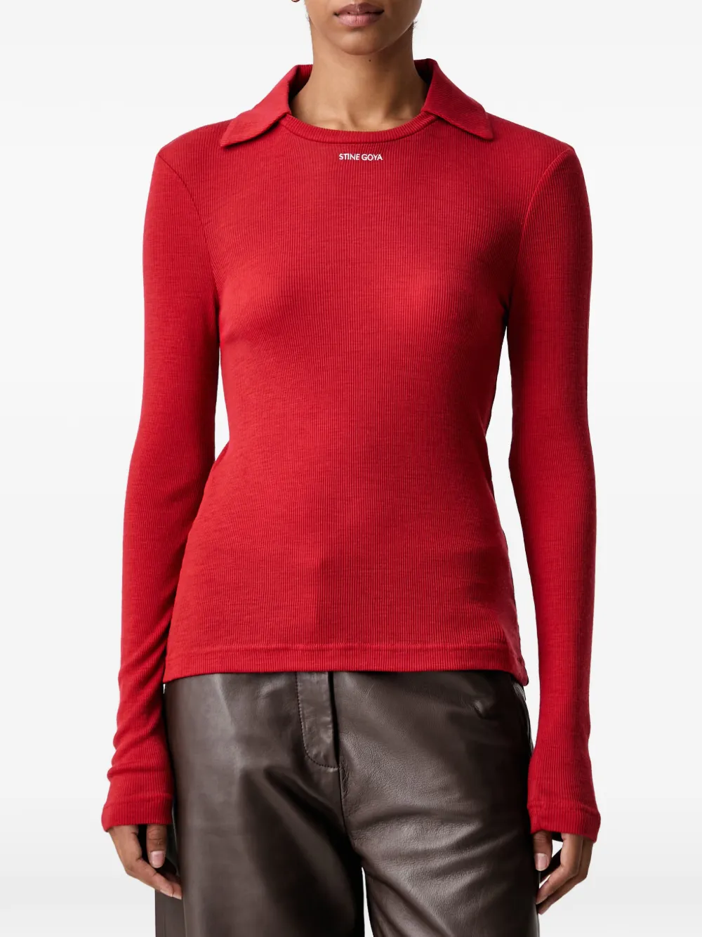 Stine Goya Ribgebreide polotop Rood