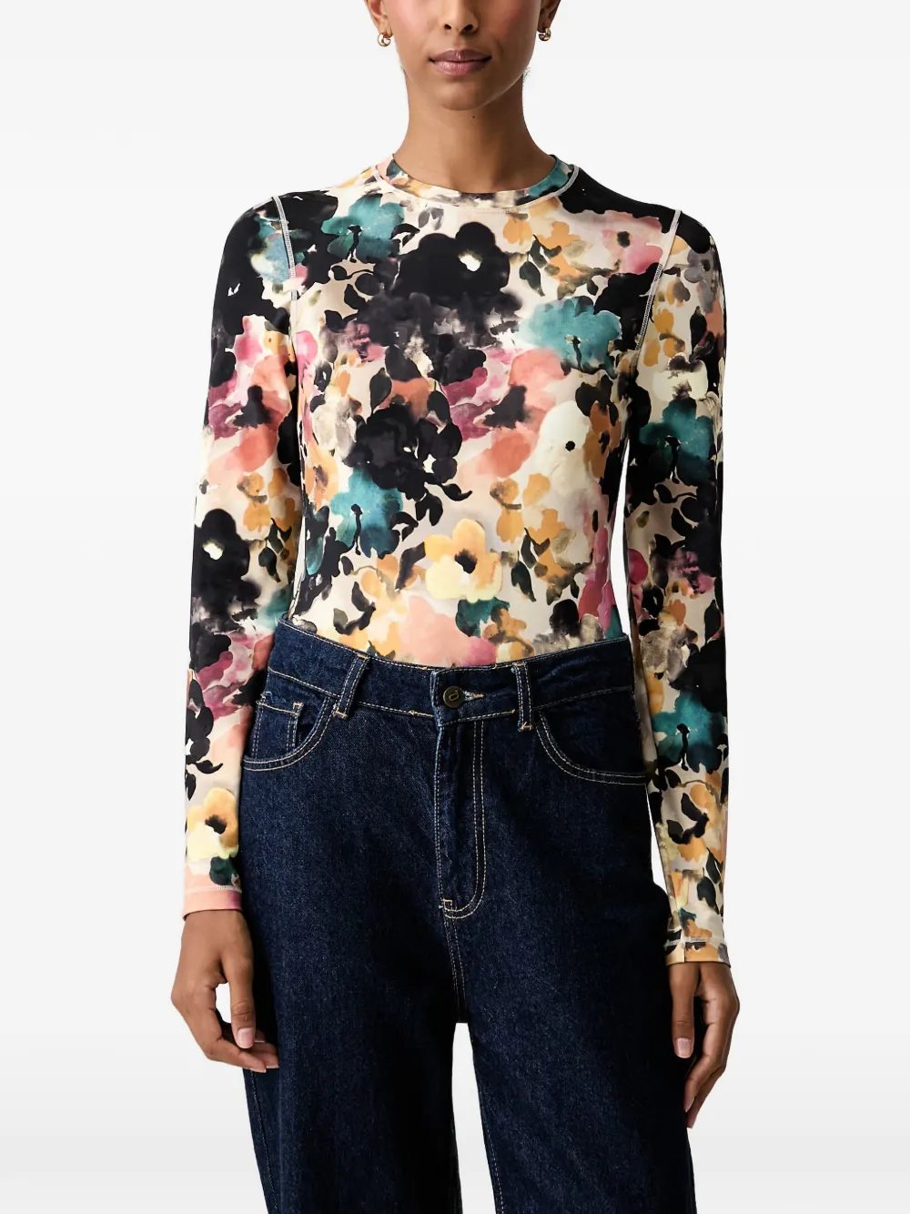 Stine Goya Floral-print Long-sleeve T-shirt In Nude