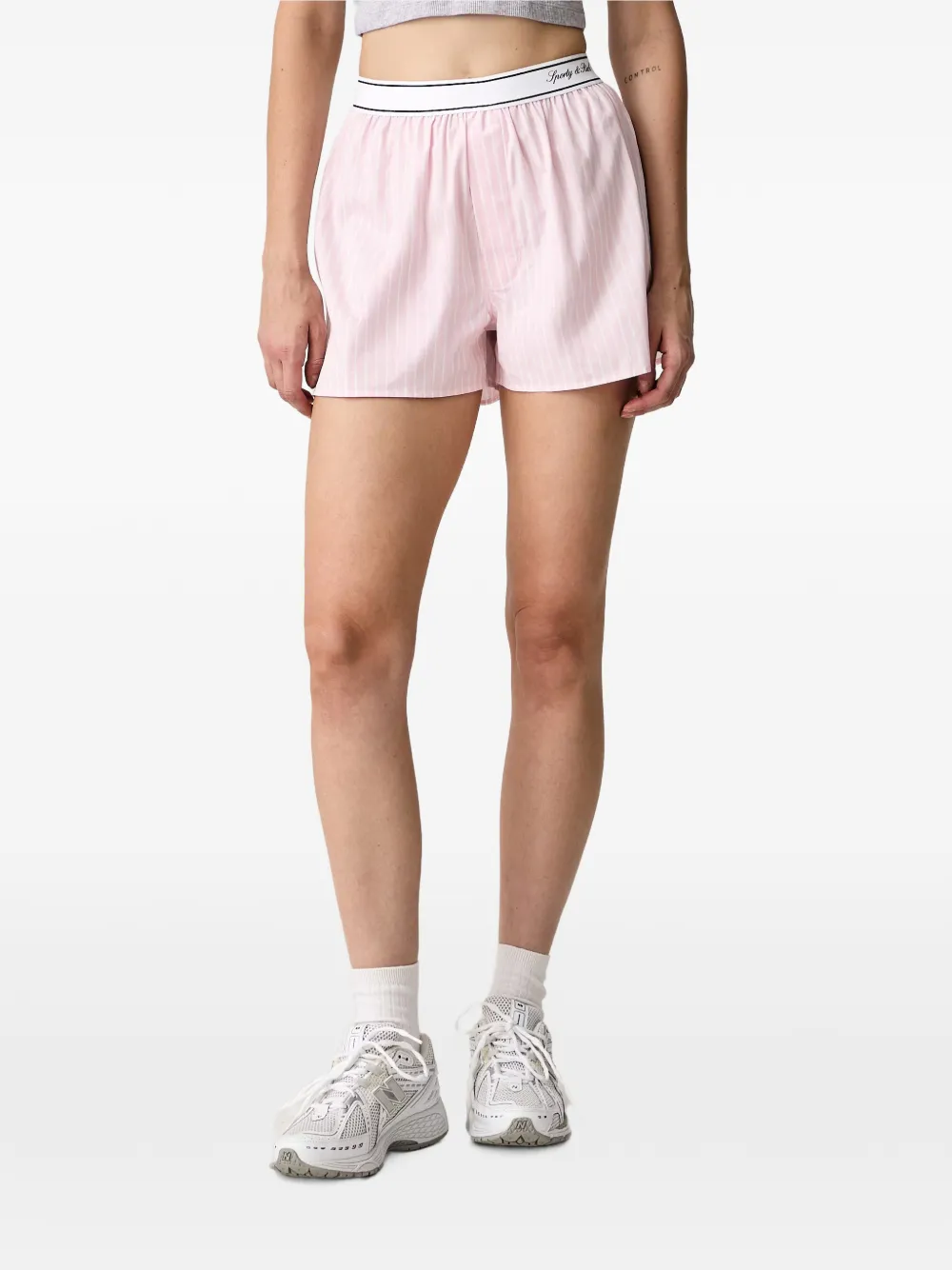 Sporty & Rich striped logo-waistband shorts