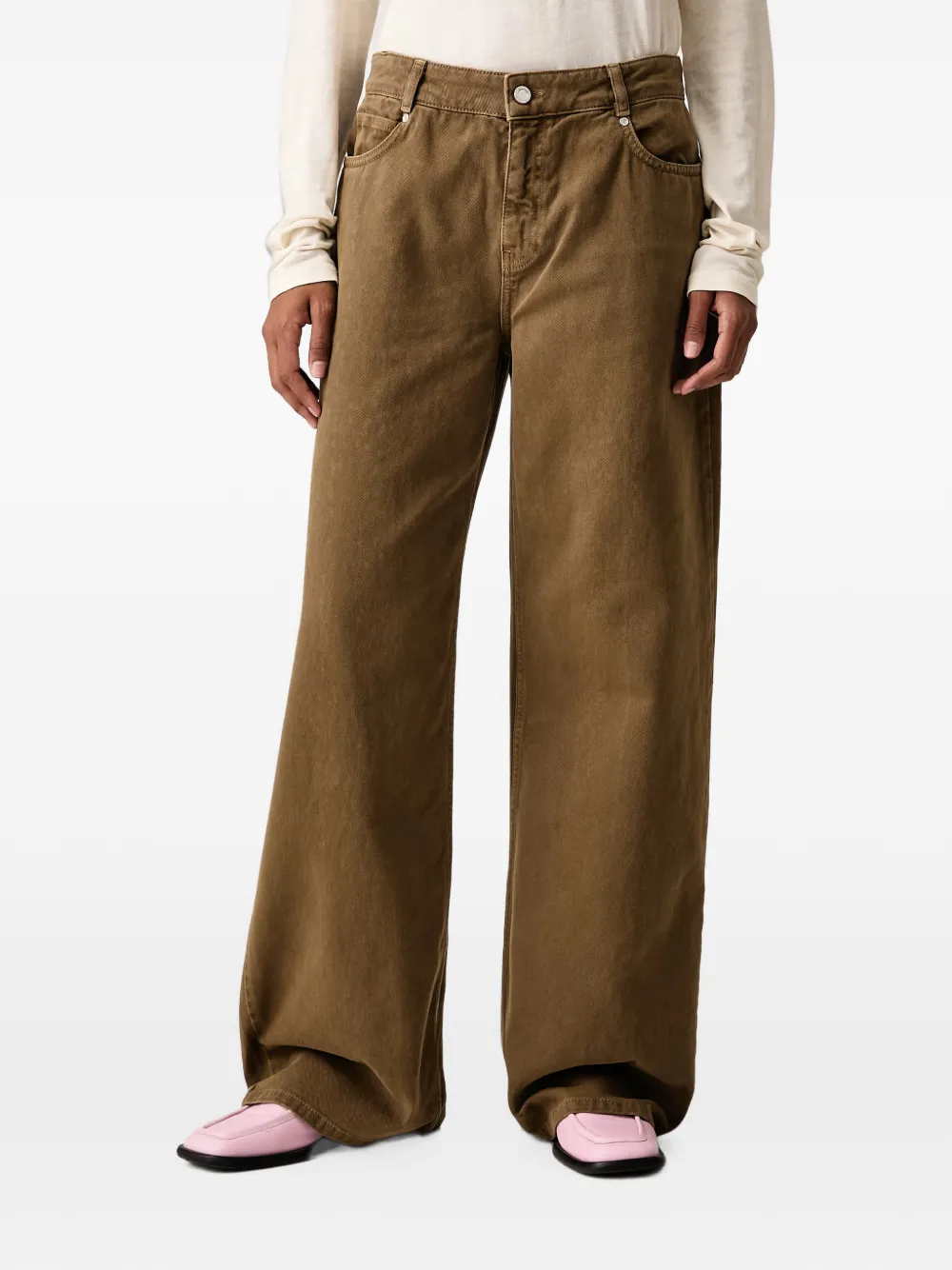 Stine Goya Floral-embroidered Wide-leg Jeans In Braun