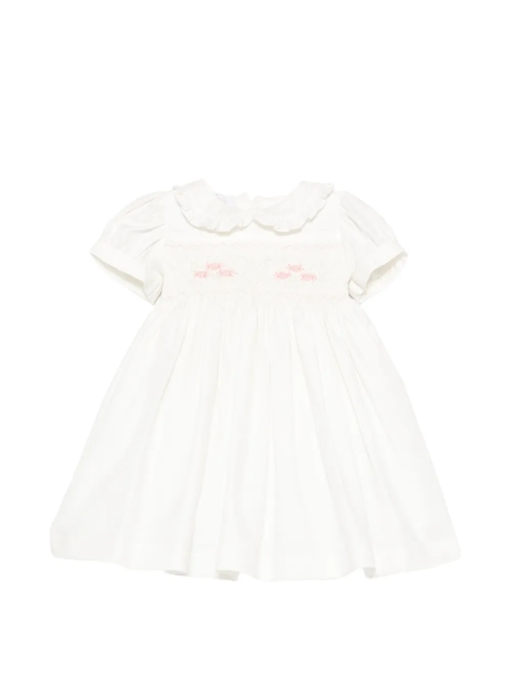 Mariella Ferrari smocked ruffled-collar dress - Bianco