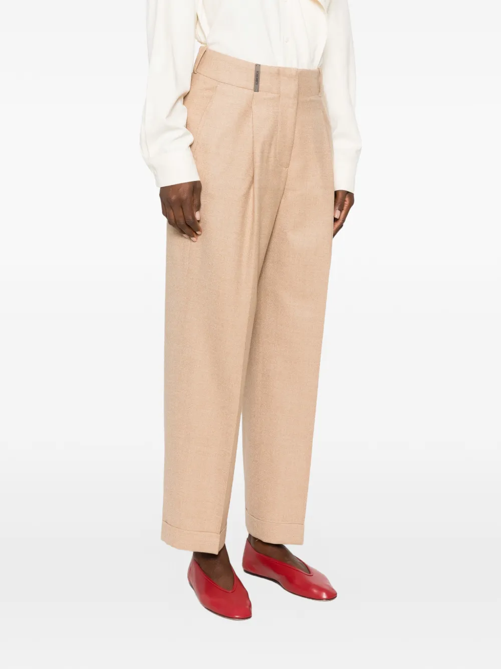 Peserico pleated-detail turn-up trousers Beige