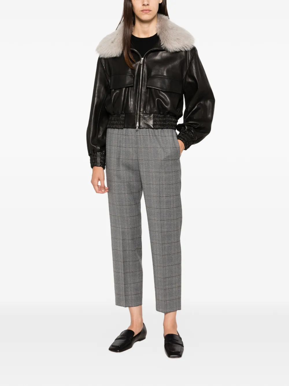 Peserico Broek met ruit-patroon en elastische taille Grijs