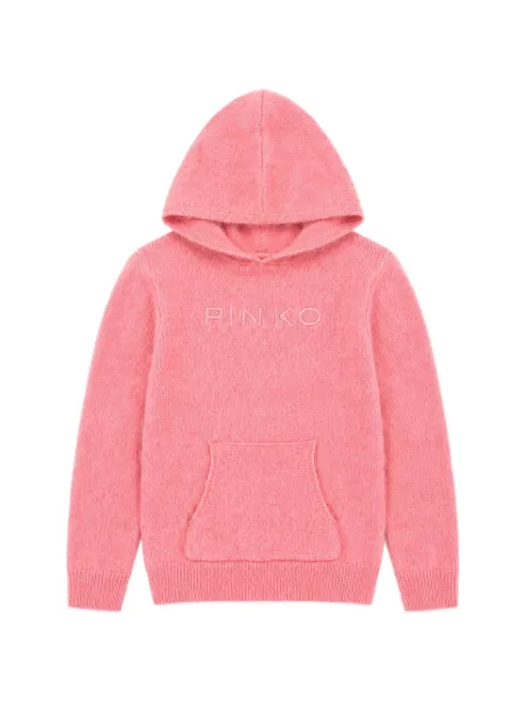 Pinko Kids logo-embroidered knitted hoodie