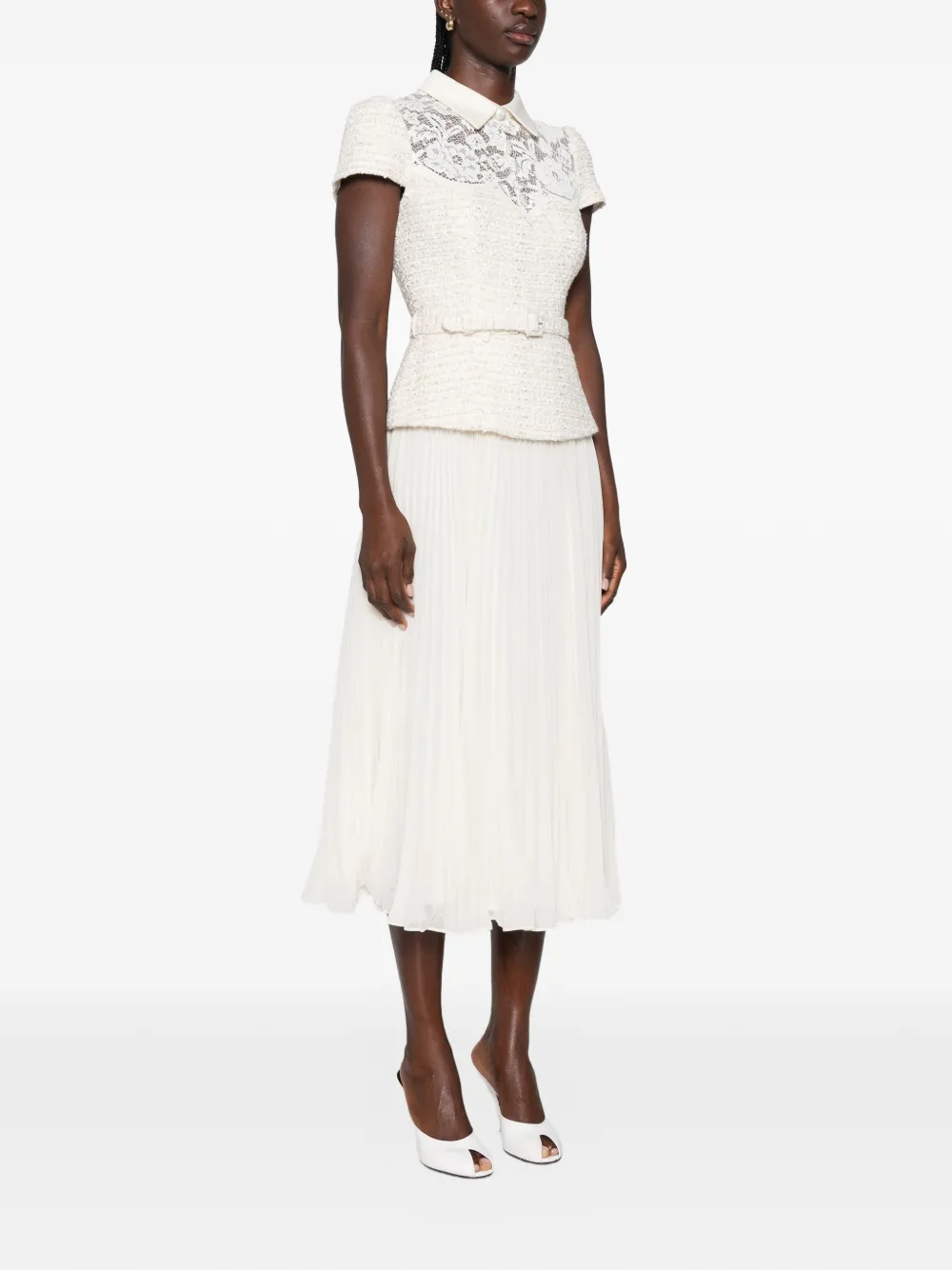 Self-Portrait Geplooide midi-jurk Beige