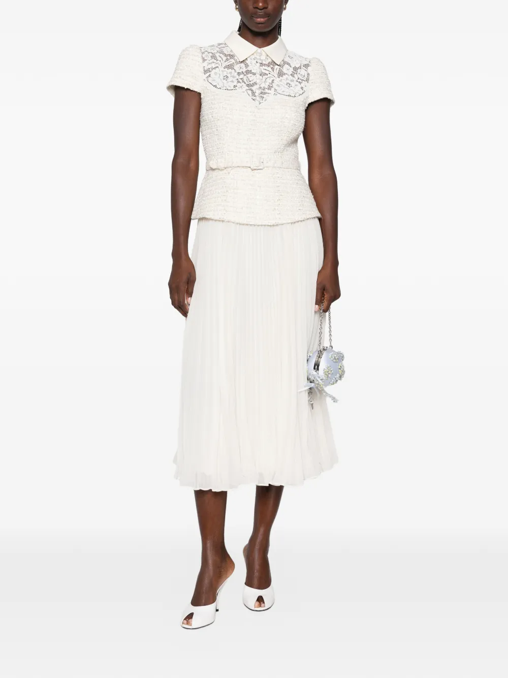 Self-Portrait Geplooide midi-jurk Beige
