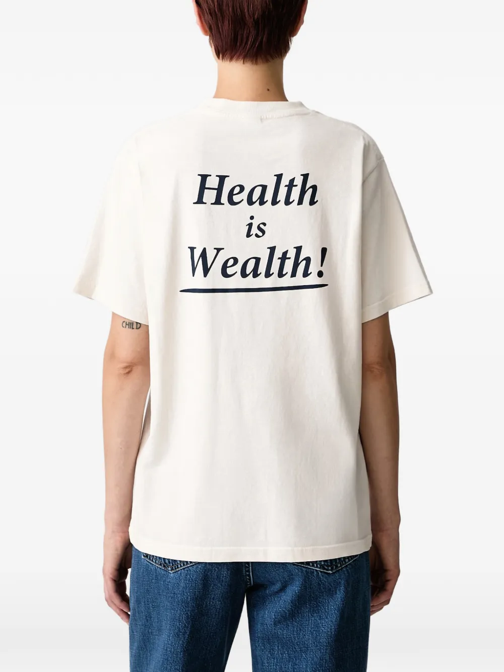 Sporty & Rich Health Is Wealth T-shirt met logo-print Beige