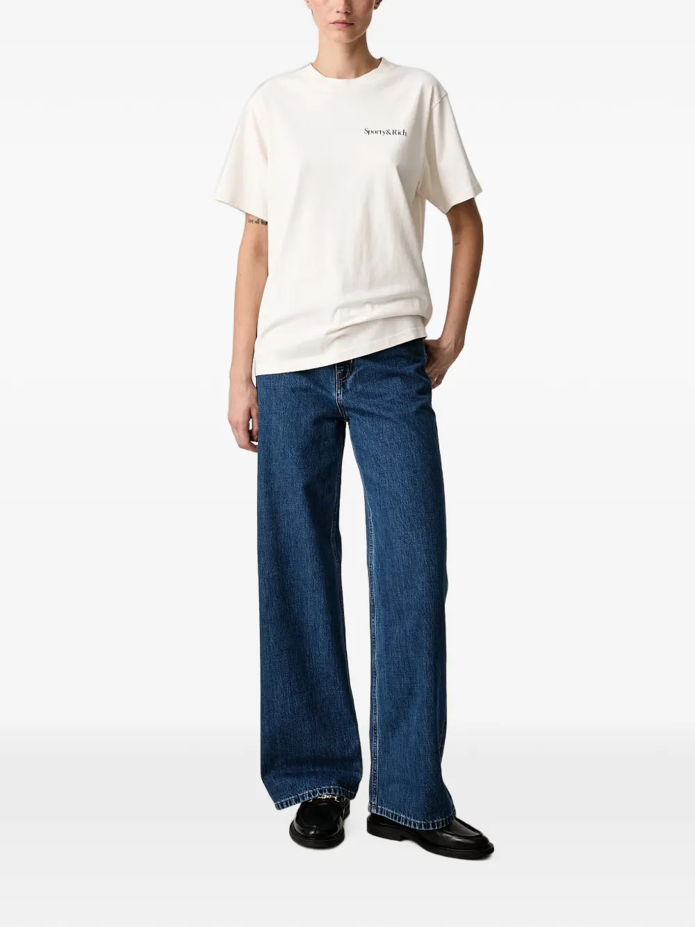 Sporty & Rich Health Is Wealth T-shirt met logo-print Beige