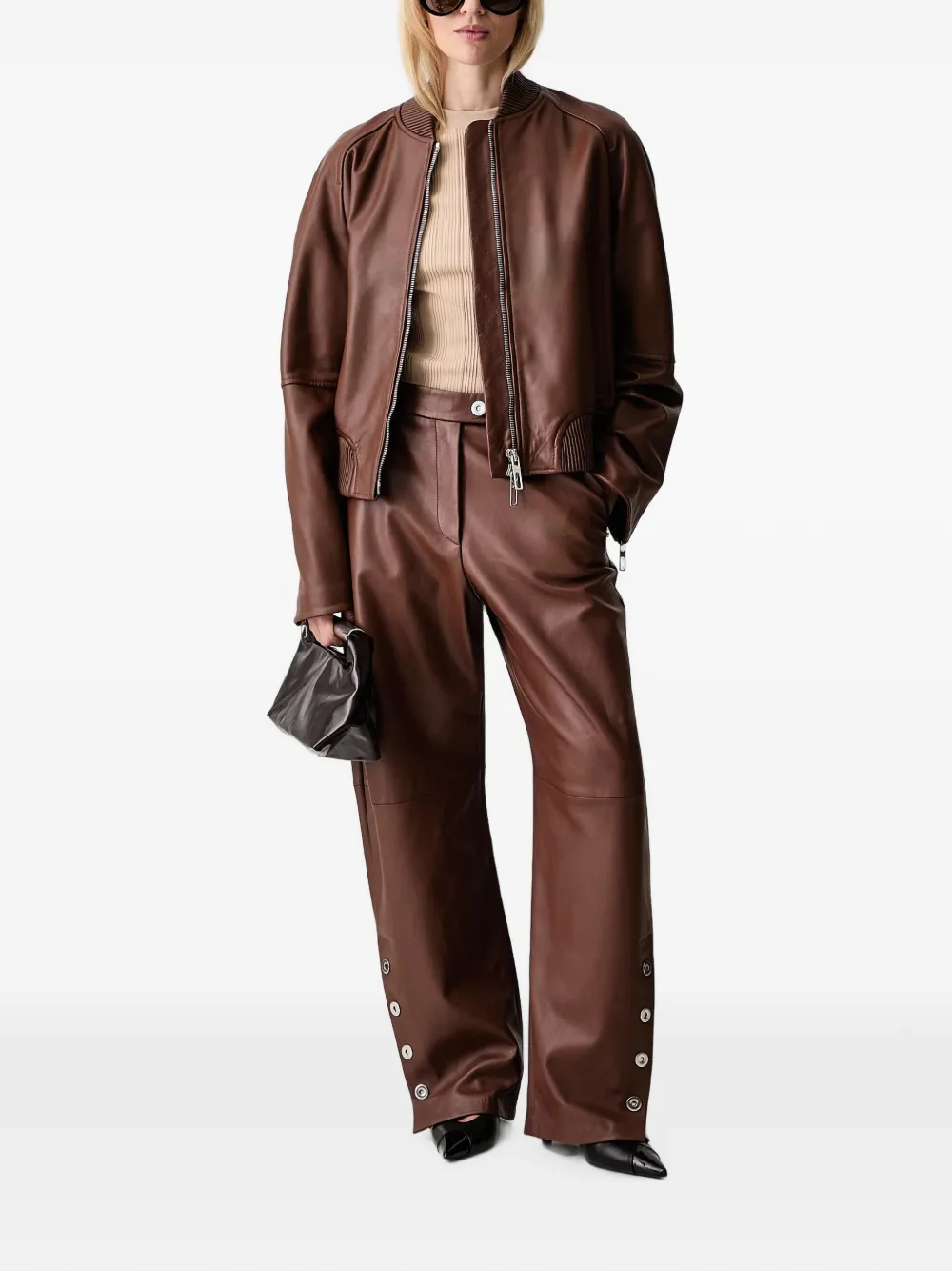 Sportmax Geribbeld T-shirt met knoopdetail Beige