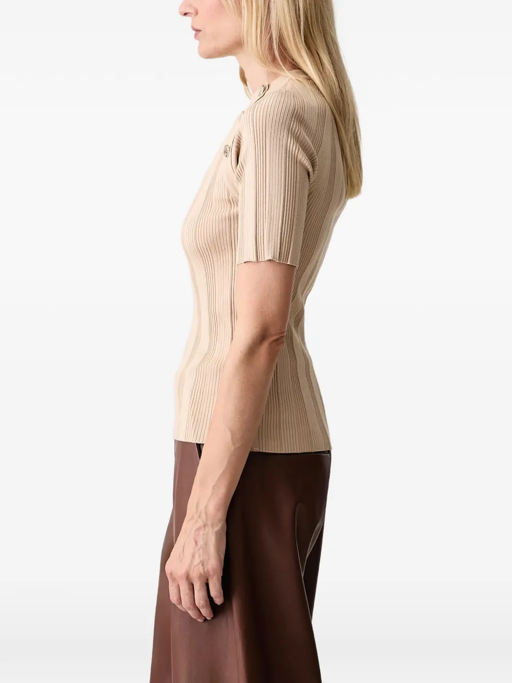 Sportmax Geribbeld T-shirt met knoopdetail Beige