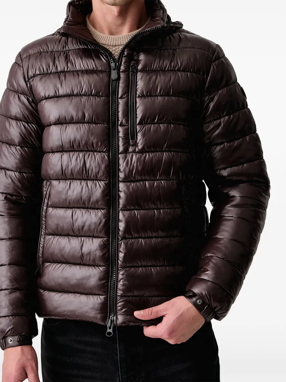 Save The Duck Gewatteerd jack met logopatch Bruin