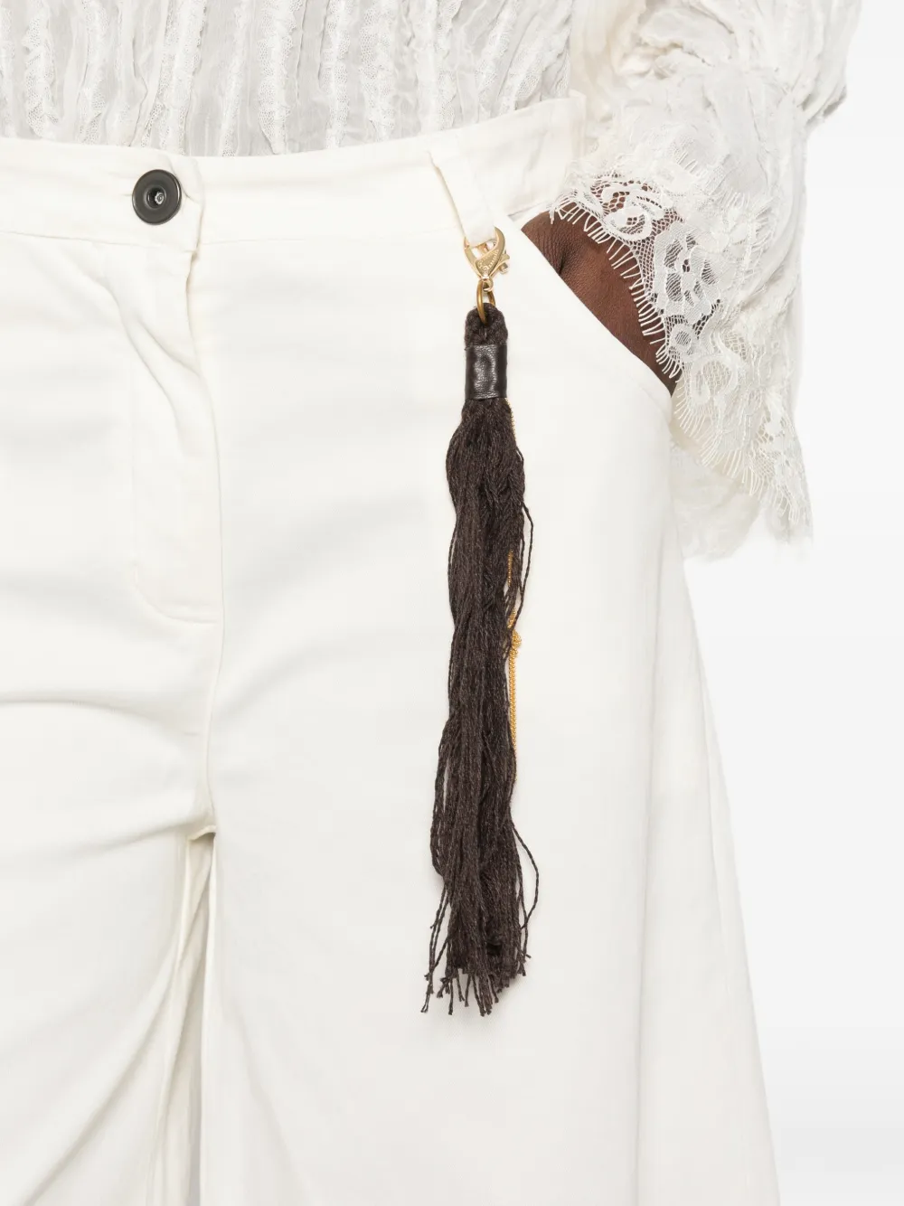 PHILIA LOFT Broek met wijde pijpen en kwastje Beige